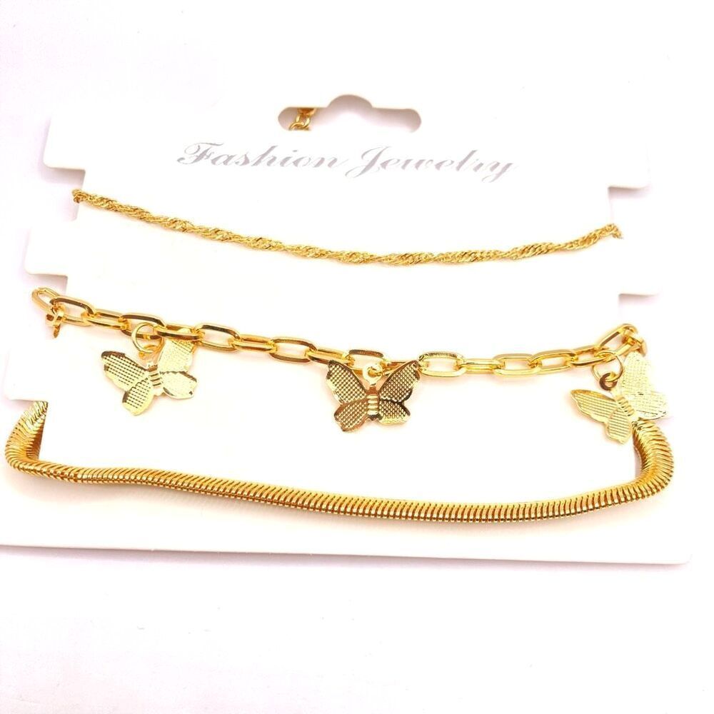 Gold Chain Necklace Bundle Snake Chain Butterfly Charm Choker Necklace Set